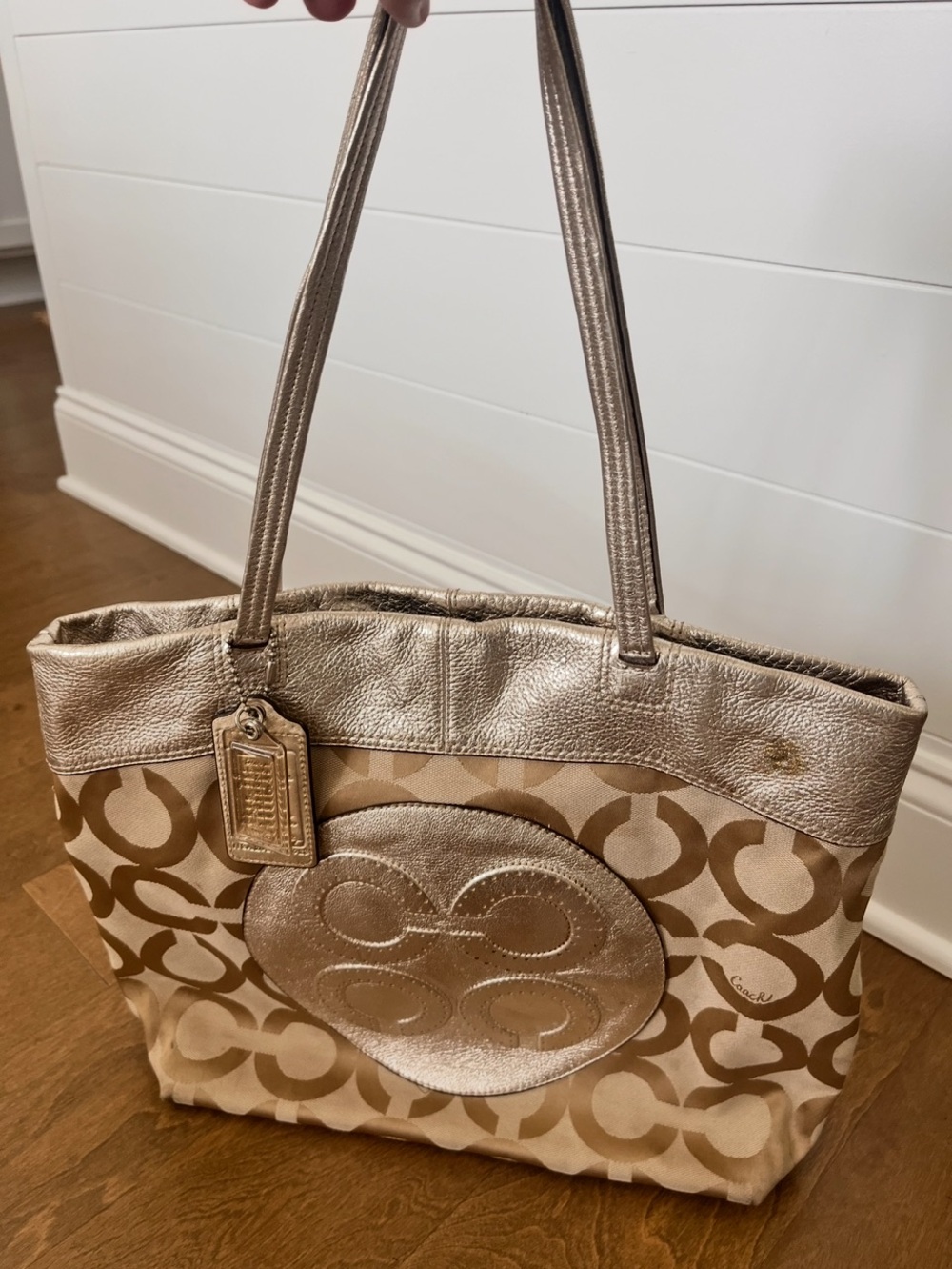 COACH Julia Op Art Metallic Gold and Brown Tote / Bag (Small Dark Spot See Pics)